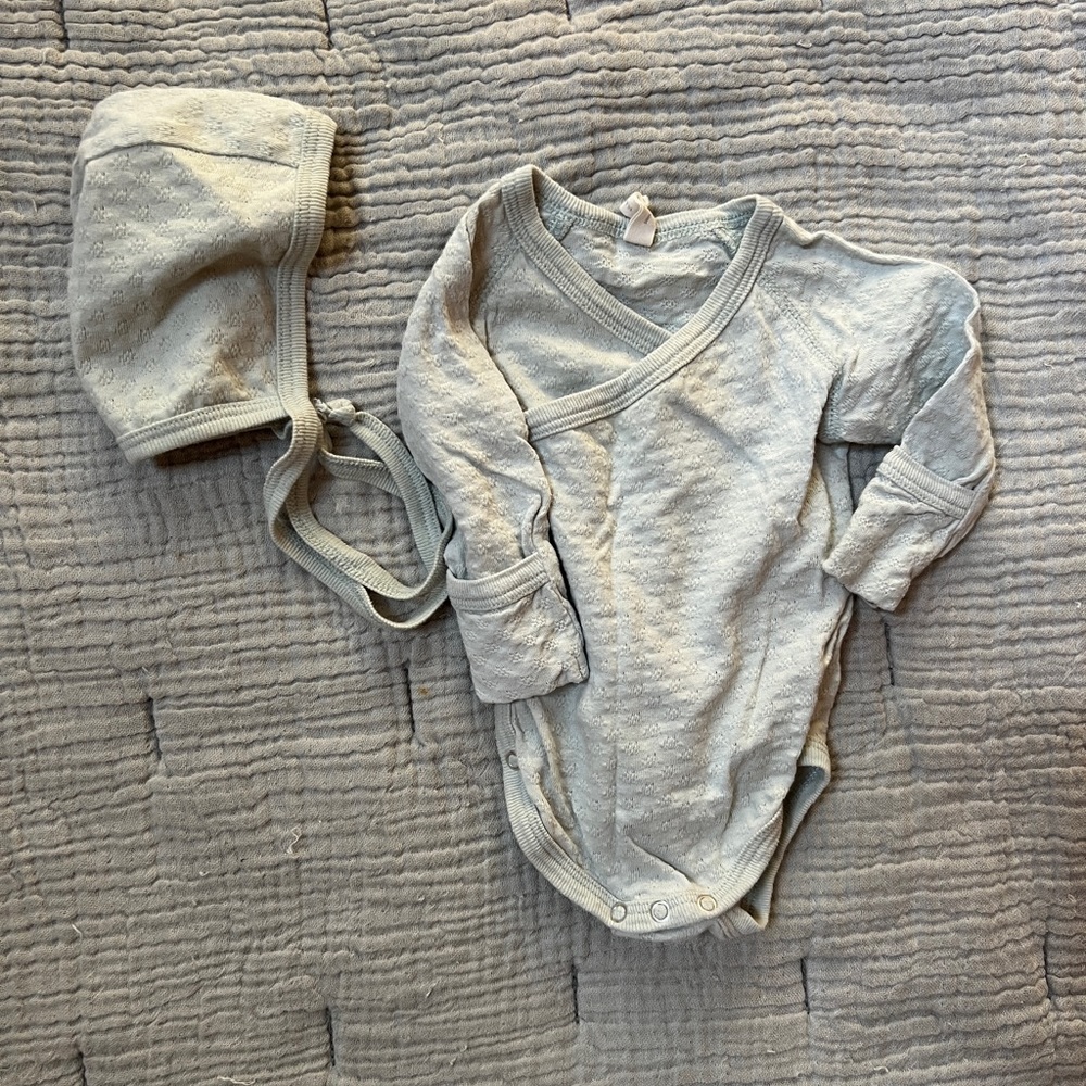 Quincy Mae Pointelle Newborn Kimono Onesie and Bonnet